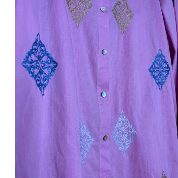 Women's J.Jill LS Embroidered Button Front Blouse Top, Size 2X, EUC - Picture 3 of 3